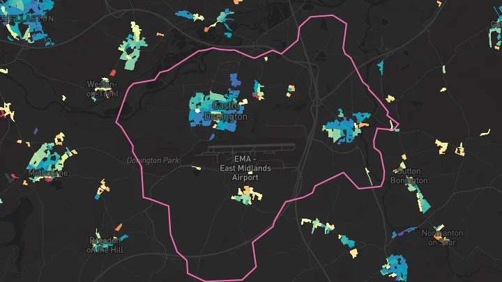 House price heatmap showing property values across Castle Donington