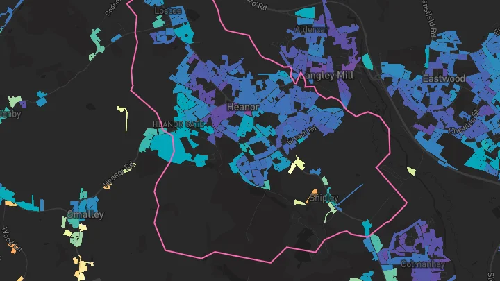 House price heatmap showing property values across Heanor