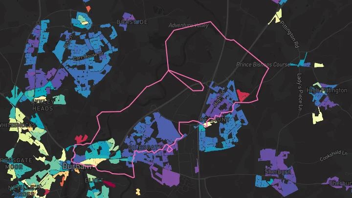 House price heatmap showing property values across Durham