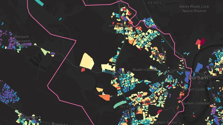 House price heatmap showing property values across Durham