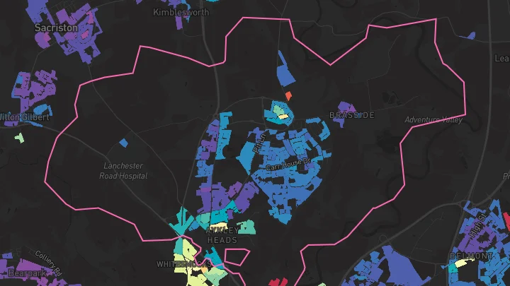 House price heatmap showing property values across Durham