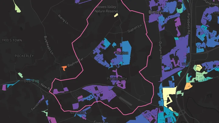 House price heatmap showing property values across Ouston