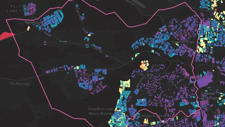 House price heatmap showing property values across Chester Le Street