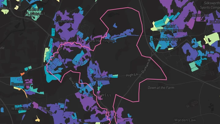 House price heatmap showing property values across Houghton Le Spring