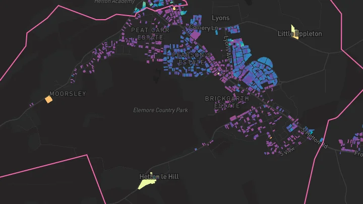 House price heatmap showing property values across Easington Lane