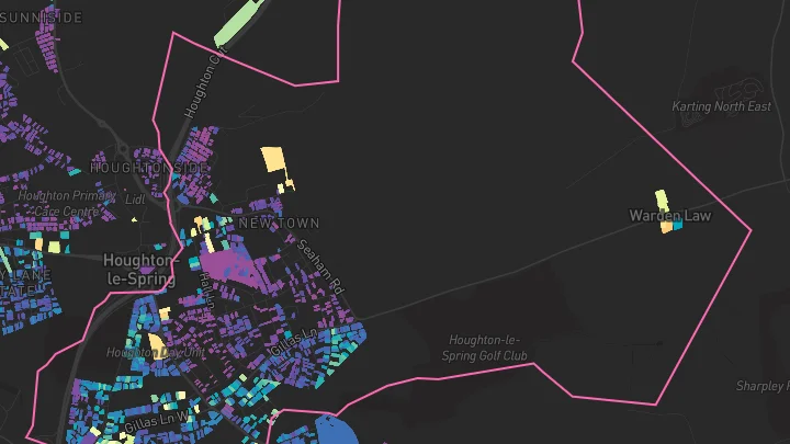 House price heatmap showing property values across Houghton Le Spring