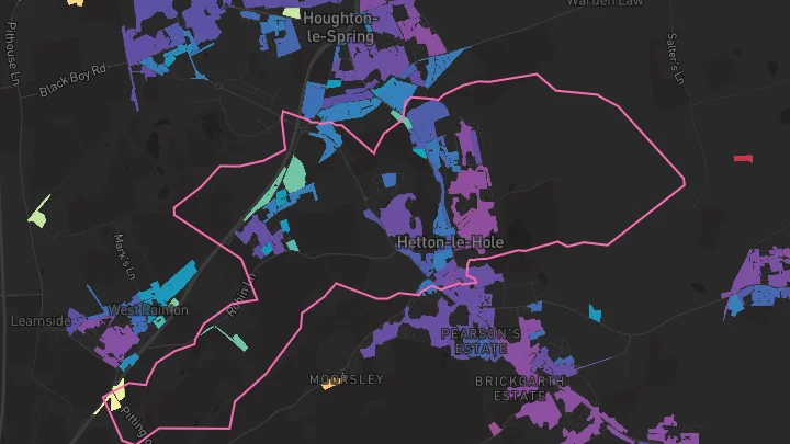 House price heatmap showing property values across Hetton Le Hole