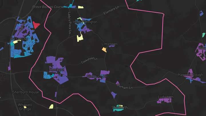 House price heatmap showing property values across Sherburn Village