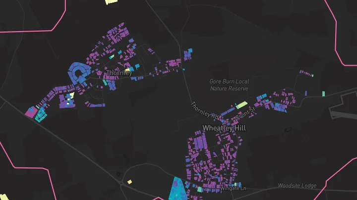 House price heatmap showing property values across Wheatley Hill