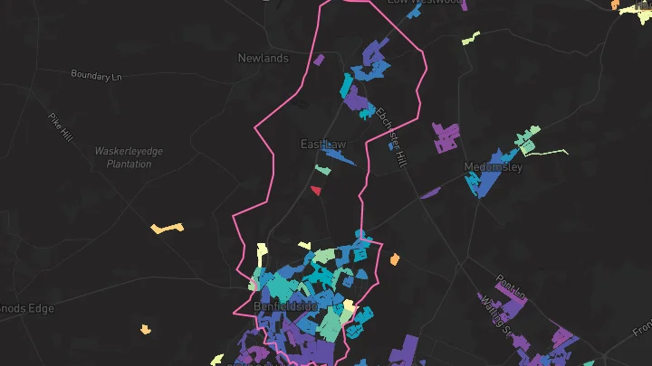 House price heatmap showing property values across Consett