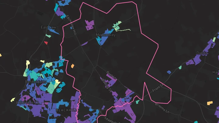 House price heatmap showing property values across Consett