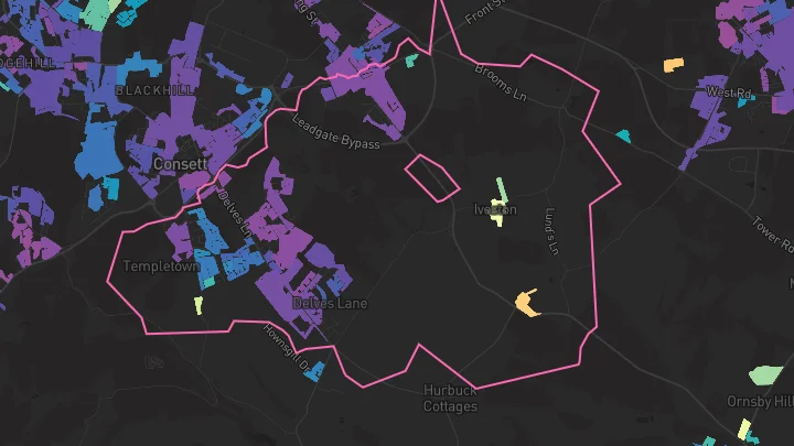 House price heatmap showing property values across Consett