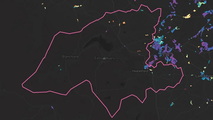 House price heatmap showing property values across Castleside