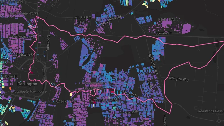 House price heatmap showing property values across Darlington