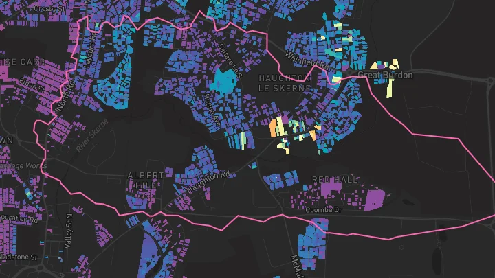 House price heatmap showing property values across Darlington