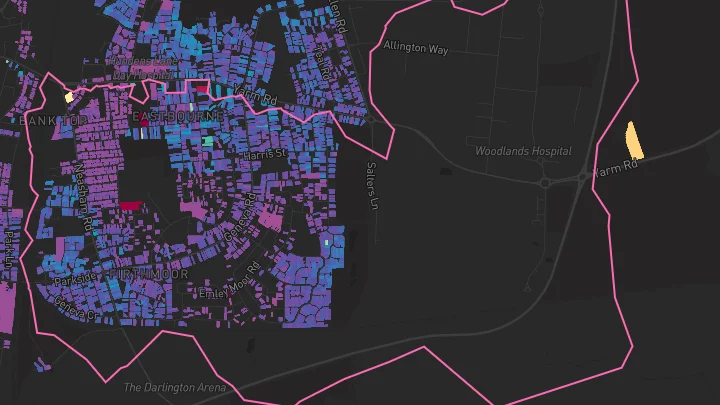 House price heatmap showing property values across Darlington