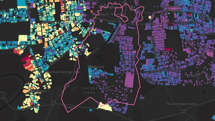 House price heatmap showing property values across Darlington