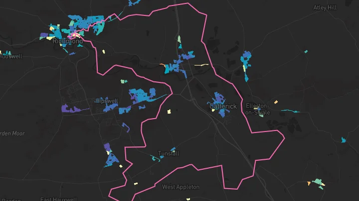 House price heatmap showing property values across Catterick