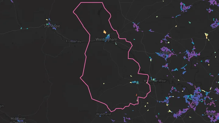 House price heatmap showing property values across Wolsingham