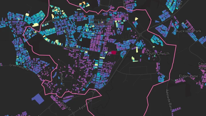 House price heatmap showing property values across Bishop Auckland