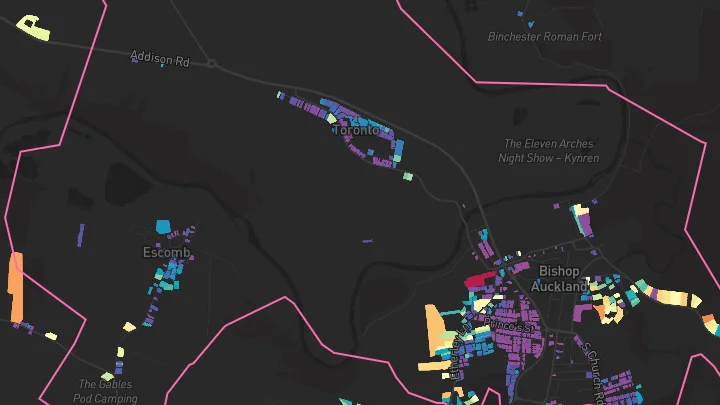House price heatmap showing property values across Bishop Auckland