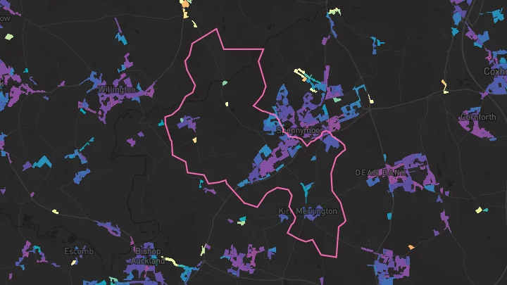 House price heatmap showing property values across Spennymoor