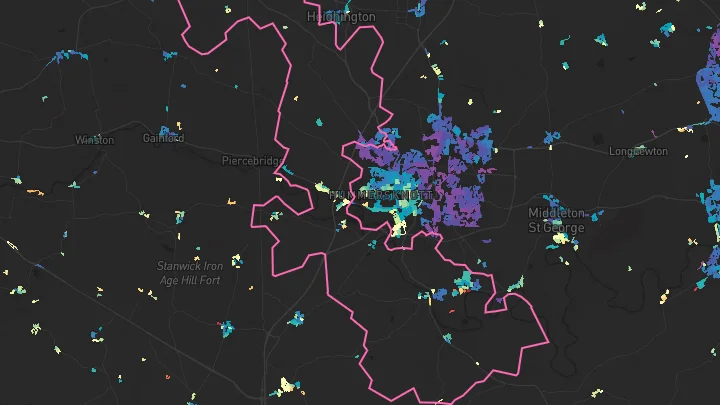 House price heatmap showing property values across Hurworth