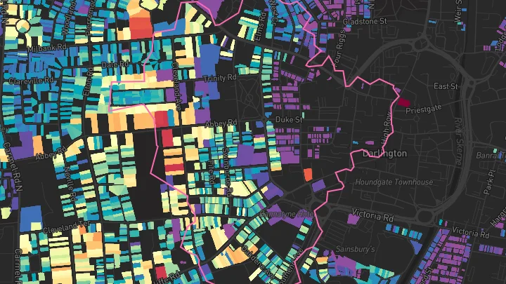 House price heatmap showing property values across Darlington