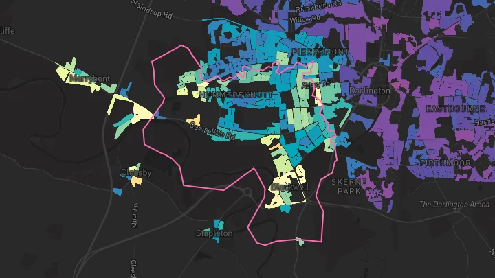 House price heatmap showing property values across Darlington