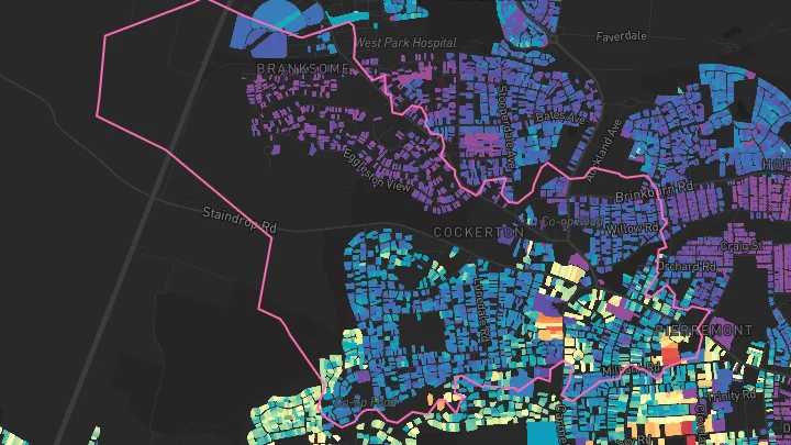 House price heatmap showing property values across Darlington