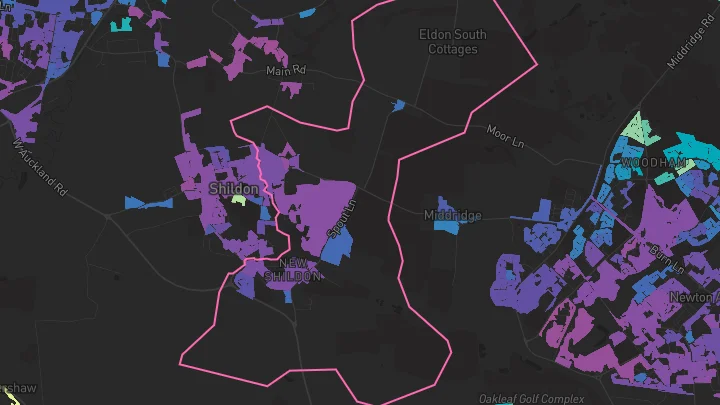 House price heatmap showing property values across Shildon