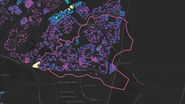 House price heatmap showing property values across Newton Aycliffe