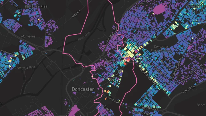 House price heatmap showing property values across Doncaster