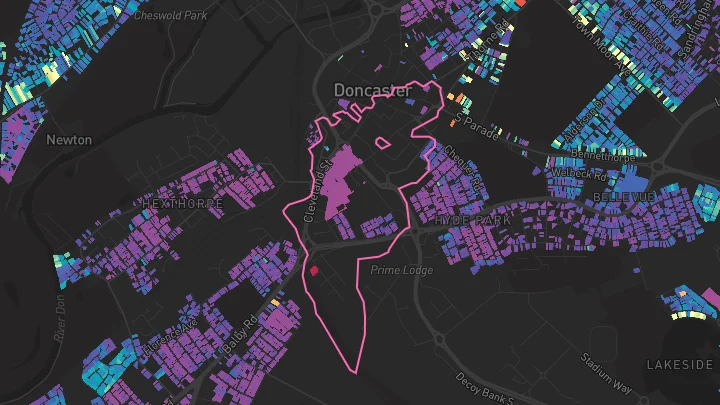 House price heatmap showing property values across Doncaster