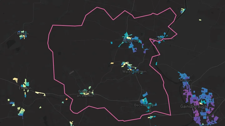 House price heatmap showing property values across Misterton