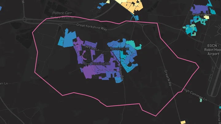House price heatmap showing property values across New Rossington