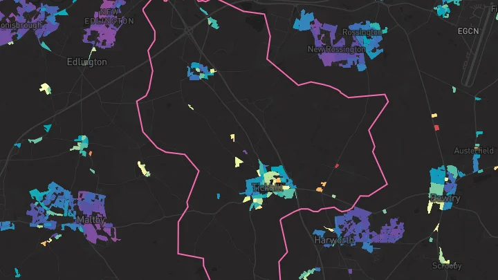 House price heatmap showing property values across Tickhill
