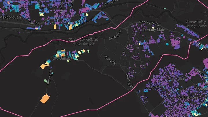 House price heatmap showing property values across Denaby Main