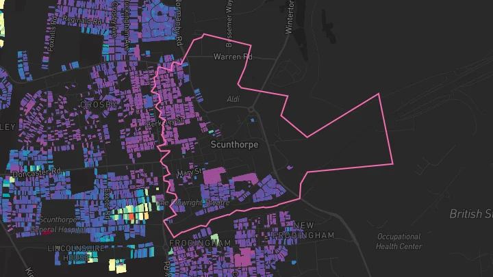 House price heatmap showing property values across Scunthorpe