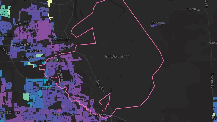 House price heatmap showing property values across Scunthorpe