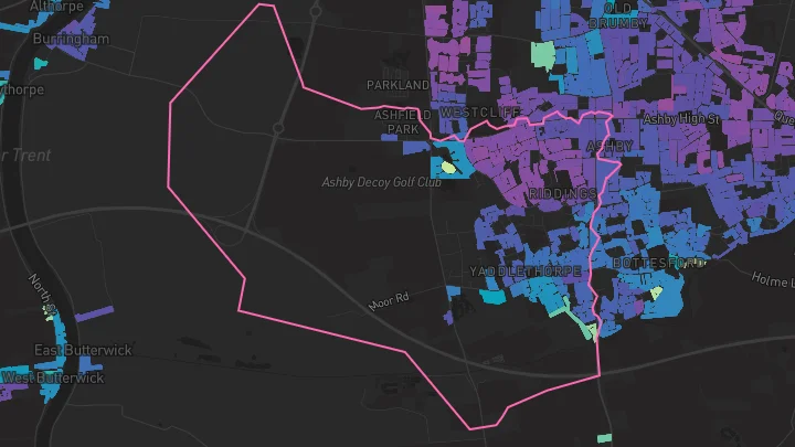 House price heatmap showing property values across Scunthorpe