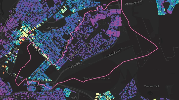 House price heatmap showing property values across Doncaster