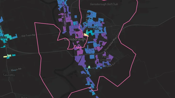 House price heatmap showing property values across Gainsborough