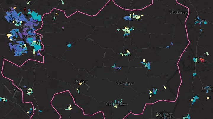 House price heatmap showing property values across North Leverton