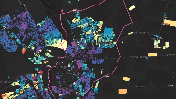 House price heatmap showing property values across Retford