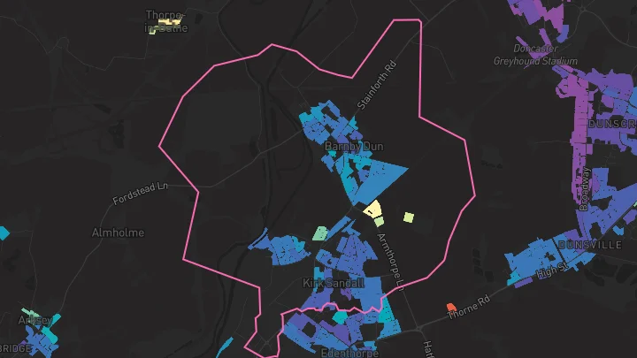 House price heatmap showing property values across Kirk Sandall