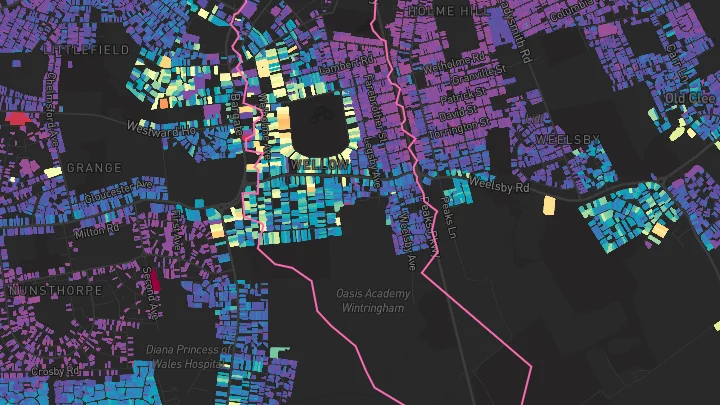 House price heatmap showing property values across Grimsby