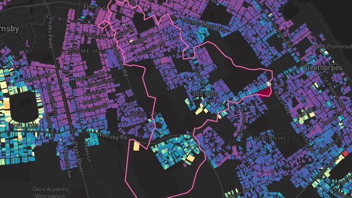 House price heatmap showing property values across Grimsby