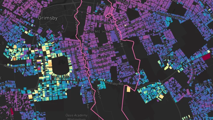House price heatmap showing property values across Grimsby