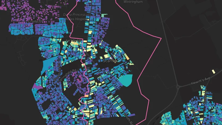 House price heatmap showing property values across Grimsby
